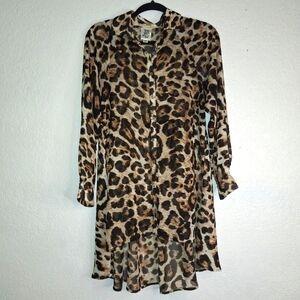 Ivy Jane Leopard Print Semi-Sheer Boho Hi Low Tunic/Dress Size XS